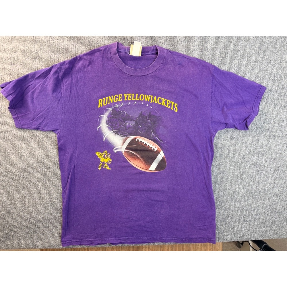 Red Oak Mens Large Purple Runge Yellowjackets Football Graphic Tee Cotton Shirt